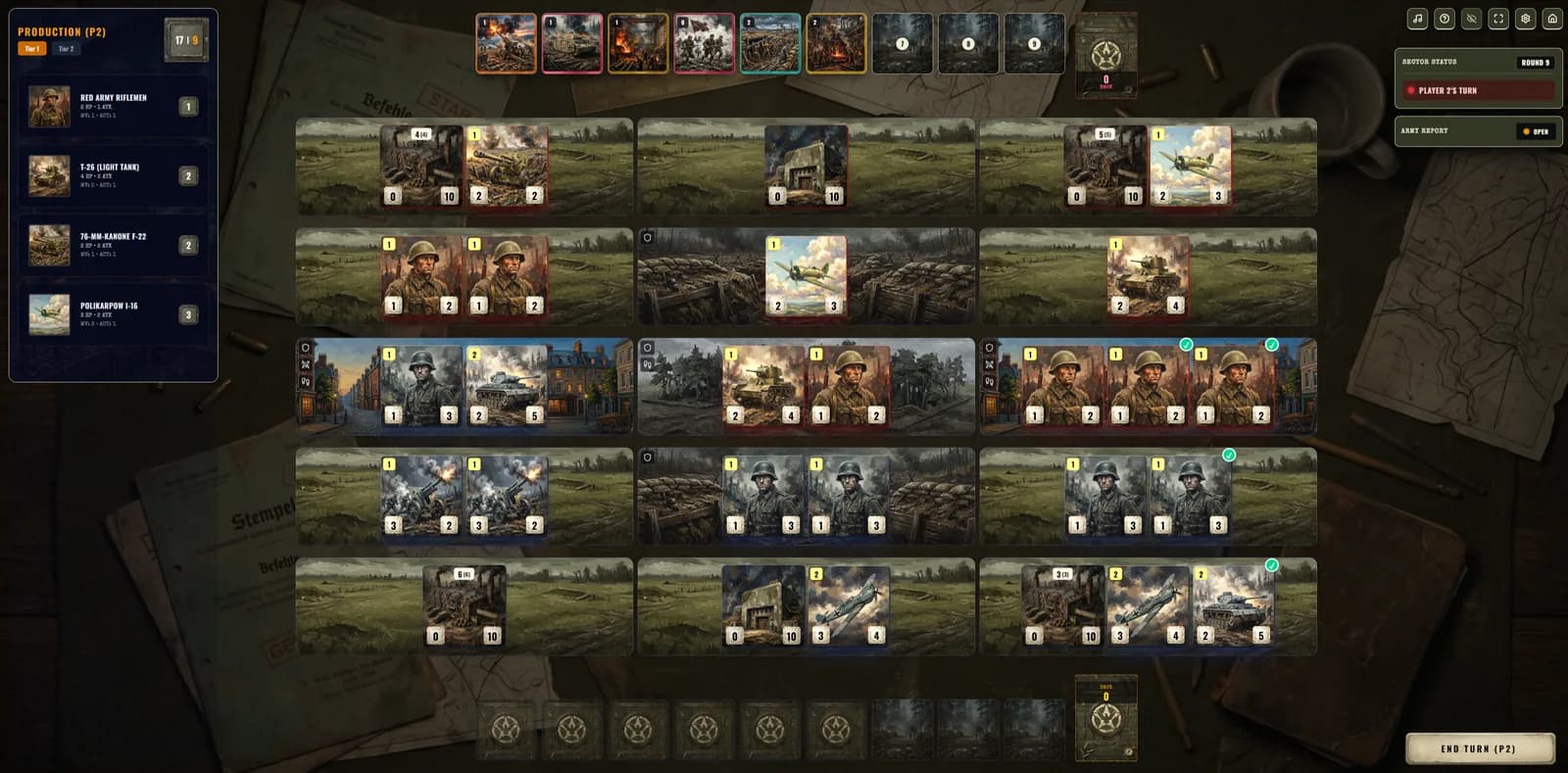 Flanks battle board with unit cards on a map