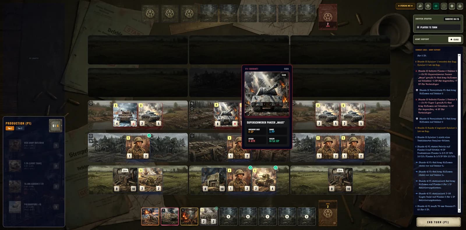 A selected unit card with its values